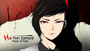 來自《神之塔》的動漫角色Yuri Zahard，紅眼睛和深色頭髮。