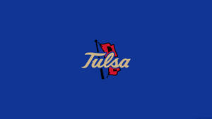 藍色背景上帶有黑色桿和紅旗的Tulsa標誌