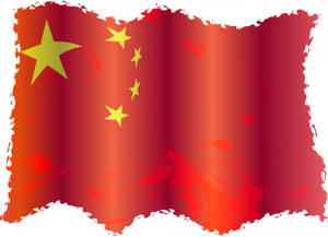 飄揚的中國國旗，帶有紅色布料質感和黃色星星。 — 中國 壁紙