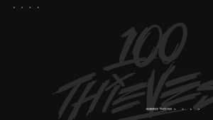 在黑色背景上，帶有粗體灰色筆觸文字，內容為 100 THIEVES。 — 火影忍者海報 壁紙