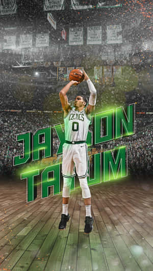 Jayson Tatum 在比賽中身穿塞爾特人球衣投籃。 — 波士頓塞爾特人 GIF 壁紙