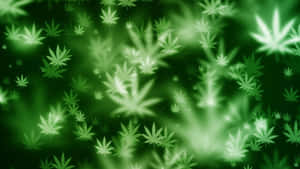 在柔和的漸變背景中漂浮的發光綠色大麻葉。