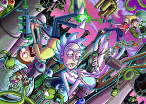 Rick Sanchez 和 Morty Smith 在一場混亂的科幻爆炸中與外星生物一起。 — 外星人 壁紙
