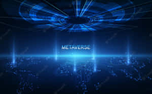 發光的藍色電路在標有 metaverse 的數位數據介面下形成世界地圖。