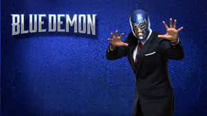 Blue Demon 摔角手身穿西裝、戴著面具，雙手張開擺出姿勢。 — 摔角 GIF 壁紙