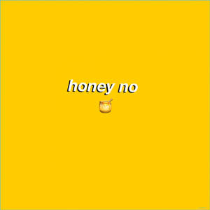 黃色背景上帶有蜂蜜罐表情符號的文字 honey no。