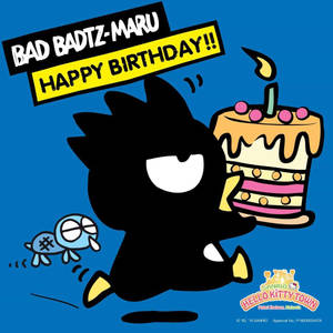 Badtz-Maru 用蛋糕和蠟燭慶祝生日。