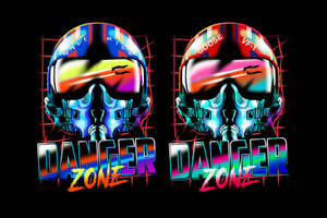 兩個彩色賽車頭盔，標有 Mave Rick 和 Goose VF-1，並帶有 Danger Zone 文字。