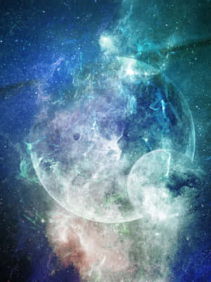 佈滿星辰的宇宙虛空中發光的星雲和半透明的行星。 — 月亮 壁紙