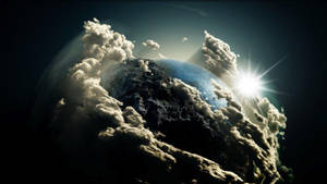 太空中有雲和太陽爆發的星球 — 史詩 壁紙