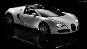 銀色Bugatti Veyron跑車在反光黑色表面上。