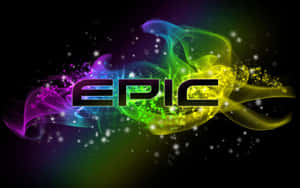 粗體黑色文字顯示 epic，周圍環繞著彩色旋轉能量和火花。