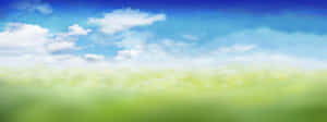 柔和綠色草地，上方是明亮的藍天和白雲 — 綠色動態圖 壁紙