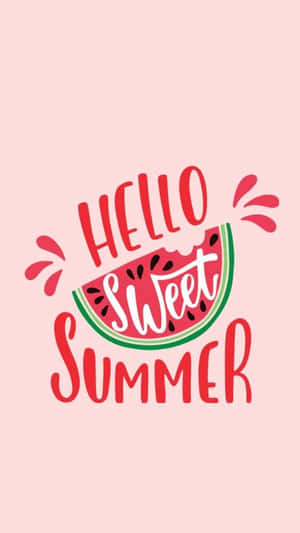 Hello Sweet Summer 文字與西瓜圖形在粉紅色背景上