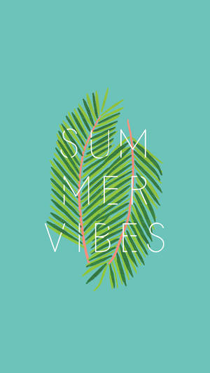 棕櫚葉圖形，帶有 summer vibes 文字，背景為青色