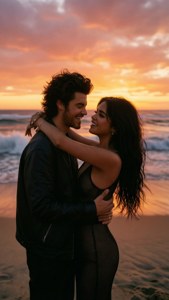 Shawn Mendes與Camila Cabello在日落時分的浪漫海灘場景