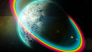 在星空宇宙中帶有彩虹環的行星 — 行星 壁紙