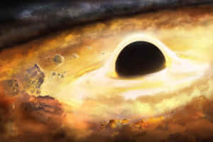 黑洞被發光的氣體和漂浮的小行星包圍在太空中。 — 銀河系 壁紙