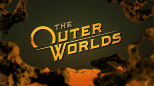 遊戲標題「The Outer Worlds」以金色字母呈現，由外星岩石結構框住。