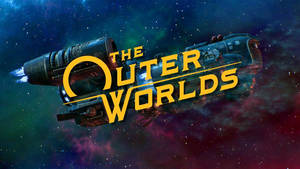 一艘太空船飛過色彩繽紛的星雲，帶有「The Outer Worlds」標題。