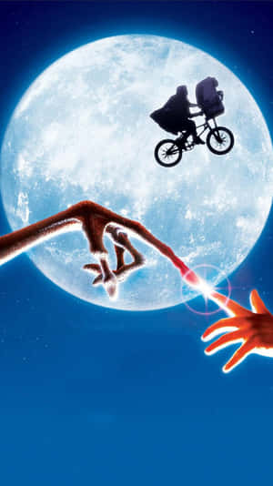 孩子們騎著單車在夜空中飛翔，巨大的手正向他們伸來。 — 未來風格動態圖 壁紙