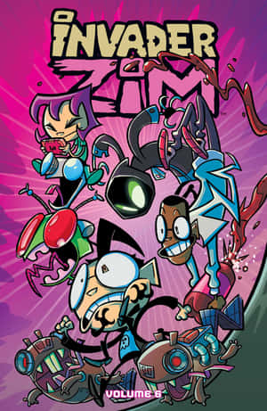 Invader Zim 角色在色彩鮮豔的混亂動作場景中。