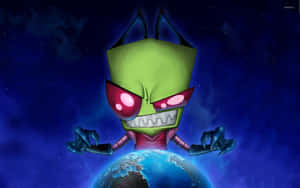 綠色外星人在地球上冥想，背景是星空。