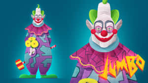 兩個色彩繽紛的卡通小丑，特徵誇張，並有單詞 JUMBO。 — 恐怖 壁紙
