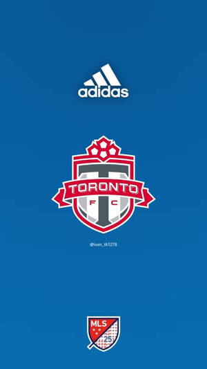 多倫多FC足球隊標誌，帶有Adidas和MLS徽章，背景為藍色。