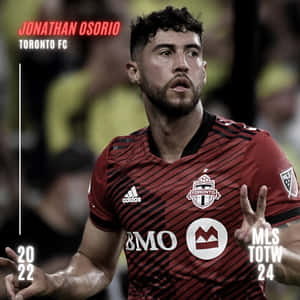 足球員Jonathan Osorio身穿多倫多FC球衣在球場上做出和平手勢。 — 足球 壁紙