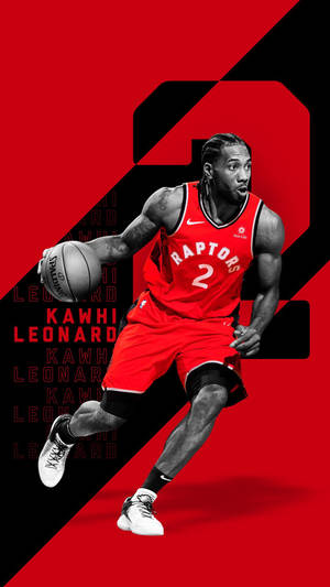 職業籃球運動員Kawhi Leonard身穿紅色速龍球衣運球。
