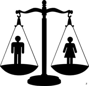 天秤帶有男性和女性圖案，代表性別平等。