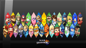 Super Smash Bros 角色在鑽石框架中，背景深色