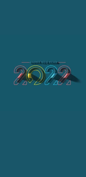 在青綠色背景上以彩色霓虹文字顯示的Happy New Year 2022