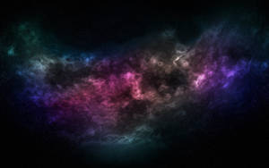 色彩繽紛的宇宙星雲，在深空中旋轉著紫色、粉紅色和藍綠色的雲層。