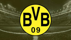 BVB 09 足球會標誌在夜晚空蕩蕩的球場中央。