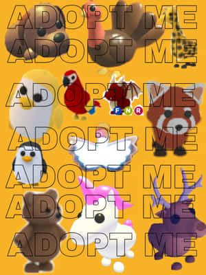 帶有卡通動物和「ADOPT ME」文字的領養海報。 — iPad Pro 12.9 壁紙