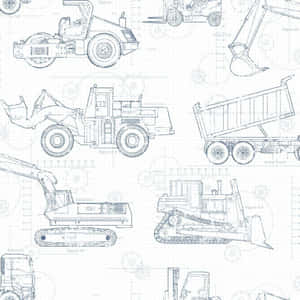格仔紙上建築車輛的技術藍圖圖紙。 — 設計 壁紙