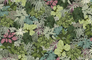 充滿活力的插圖樹葉圖案，具有多種葉子形狀和顏色。