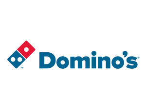 Domino's 薄餅品牌標誌，帶有紅藍骨牌圖案和藍色文字。 — 薄餅 壁紙