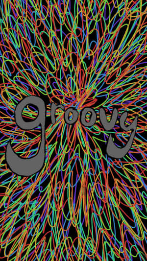 從中心放射的彩色塗鴉圖案，帶有「Groovy」文字。 — 插畫 壁紙