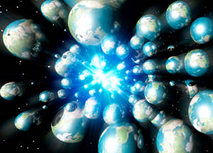 多個類似地球的行星從太空中明亮的藍色宇宙爆炸向外輻射。 — 行星 壁紙