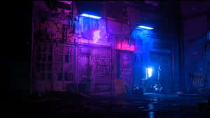 雨夜嘅城市小巷中，霓虹招牌喺佈滿塗鴉嘅牆壁上閃耀。 — 酷車 壁紙