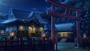 傳統日本神社夜晚景色，燈籠閃爍，鳥居聳立，星空璀璨。 — iMac 壁紙