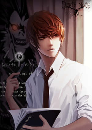 動畫角色手持Death Note，身後有陰影人物。