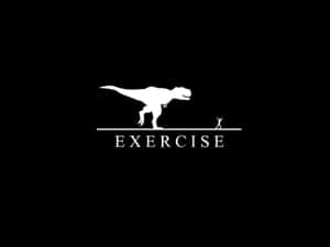 一條線上有暴龍和一個小人物，線下方有exercise字樣。