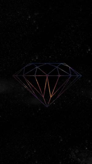 在星空太空背景上以彩虹色發光的幾何鑽石輪廓。