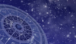 在星空太空背景上的占星輪，帶有十二星座符號。 — 月色夜空 壁紙