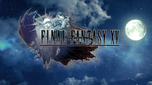 Final Fantasy XV 標誌，有翼角色在月光照耀的天空下 — 最終幻想XV 壁紙