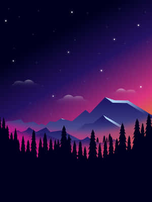 夜間山景，星光與樹木